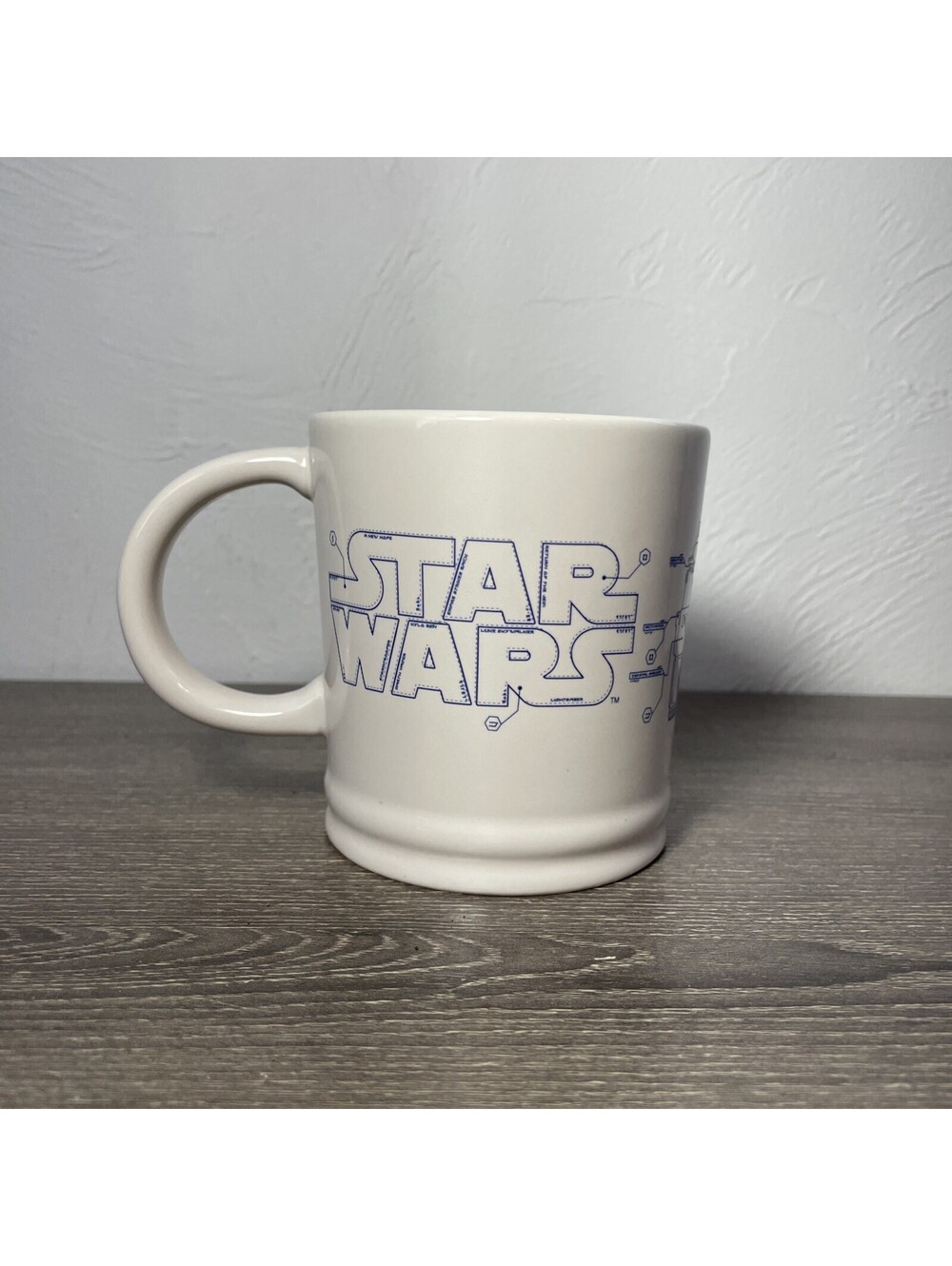 Large White & Blue  Star Wars Mug “System Check” - Diagrams Lightsaber